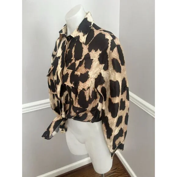 GANNI Silk Linen Leopard Print Shirt + Matching Shorts SET Size 32 XS - Picture 12 of 13